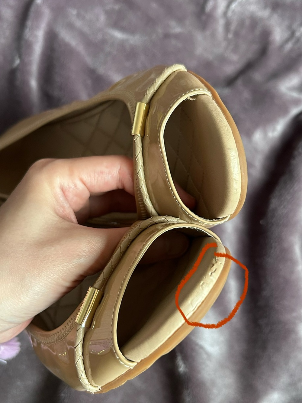 Cole Haan Emory Braided 40 II Patent Leather Peep-Toe Wedge Maple Sugar Sz 7.5B - Picture 8 of 16